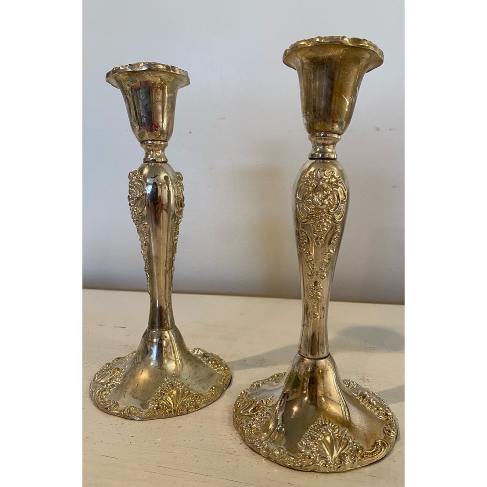 Set of two Vintage Godinger Silver Art Co baroque style 8” candlesticks